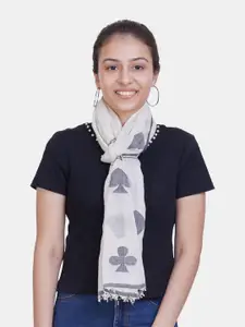 ASVA Women White & Grey Printed Scarf