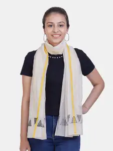 ASVA Women Off White & Black Striped Scarf