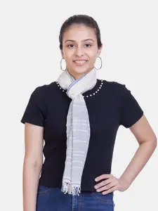 ASVA Women White & Grey Striped Scarf