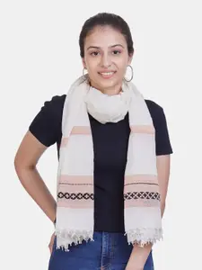 ASVA Women White & Pink Printed Scarf