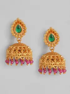 Anouk  Gold-Plated Green Dome Shaped Jhumkas Earrings