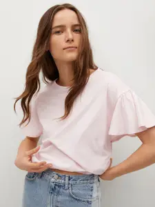 MANGO Women Pink Pure Cotton Solid Top