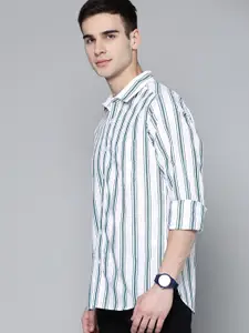 Harvard Men White Opaque & Charcoal Grey Striped Cotton Casual Shirt