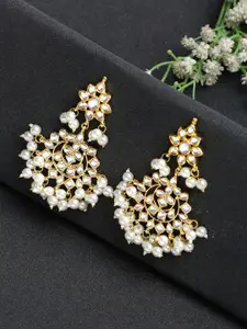 Ruby Raang  Gold-Plated & White Faux Kundan Studded Handcrafted Contemporary Chandbalis