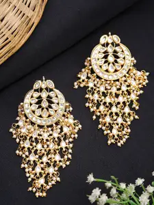 Ruby Raang Gold-Plated & White Faux Kundan Studded Handcrafted Contemporary Chandbalis