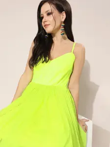 SCORPIUS Women Gorgeous Fluorescent Green Solid Tulle Dress