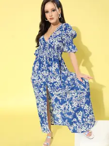 SCORPIUS Women Stunning Blue Floral Maxi Dress