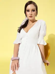 SCORPIUS Women Peaceful White Solid Waisted Dress