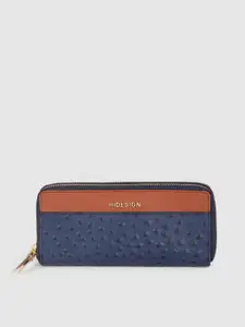 Hidesign Women Blue Textured Leather Zip Around Wallet