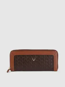 Hidesign Women Brown Woven Design Leather Zip Around Wallet
