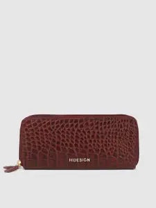 Hidesign Women Maroon Croc Textured Leather Zip Around Wallet