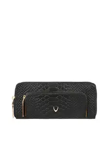 Hidesign Women Black Textured Leather Zip Around Wallet