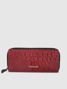 Hidesign Women Red Textured Leather Zip Around Wallet