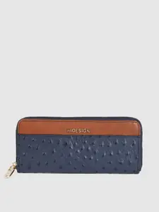 Hidesign Women Blue & Brown Textured Leather Zip Around Wallet