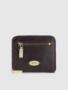 Hidesign Women Burgundy Snakeskin Textured Leather Zip Around Wallet