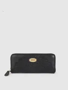 Hidesign Women Black Textured Leather Zip Around Wallet