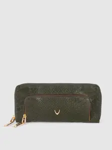 Hidesign Women Olive Green Animal Textured Leather Zip Around Wallet