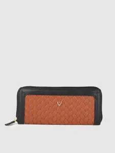 Hidesign Women Tan Brown & Black Textured Leather Zip Around Wallet