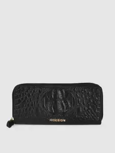 Hidesign Women Black Textured Leather Zip Around Wallet