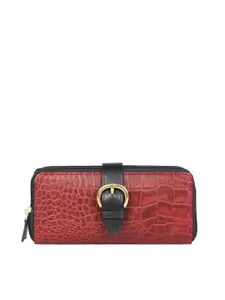 Hidesign Women Maroon Textured Leather Zip Around Wallet