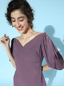 MISH Violet Solid Puff Sleeves Dress