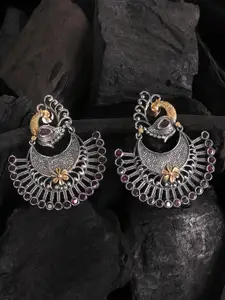 JEWELS GEHNA Silver-Toned Oxidized Contemporary Drop Earrings