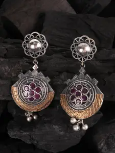 JEWELS GEHNA Silver-Toned Oxidized Contemporary Drop Earrings