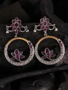 JEWELS GEHNA Silver-Toned Oxidized Contemporary Drop Earrings