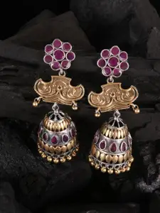 JEWELS GEHNA Silver-Toned and Gold-Toned Oxidized Contemporary Jhumkas Earrings
