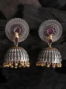 JEWELS GEHNA Silver-Toned  & Gold-Toned Oxidised Dome Shaped Jhumkas
