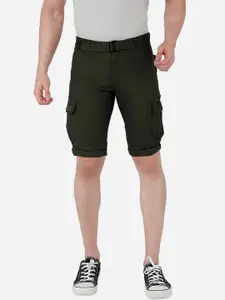 beevee Men Olive Green Cargo Shorts with Belt