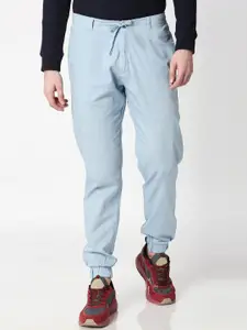 Bewakoof Men Blue Solid Cotton Joggers