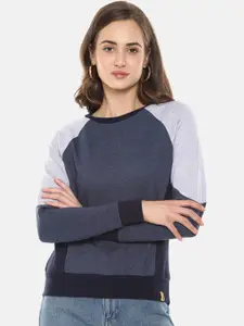 Campus Sutra Women Blue & Grey Colourblocked Sweatshirt