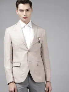 Blackberrys Men Beige & Blue Slim Fit Checked Single-Breasted Formal Blazer