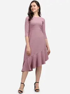PURVAJA Women Mauve High-Low Fit & Flare Midi Dress