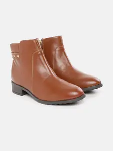 DressBerry Women Tan Brown Solid Mid-Top Flat Boots