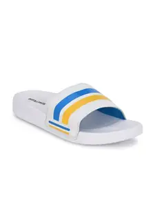 OFF LIMITS Men Off White & Blue Striped Sliders