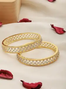 Saraf RS Jewellery Set Of 2 Gold-Plated White AD-Studded Handcrafted Bangles