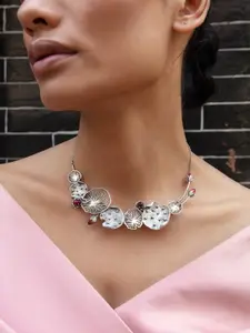 SHAYA Women Silver-Toned Artificial Stone Studded Oxidized Statement Necklace