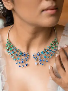 SHAYA Women Silver-Toned & Blue Silver Necklace