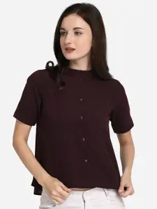 Fbella Maroon Mandarin Collar Shirt Style Top
