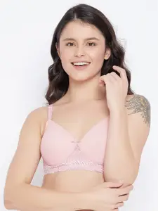 Clovia Pink Solid Non-Wired Full Coverage T-shirt Bra