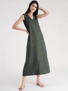 FableStreet Olive Green A-Line Maxi Dress