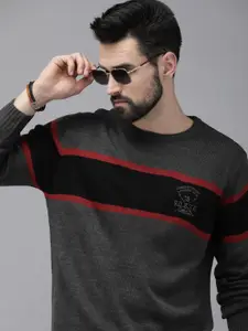 The Roadster Lifestyle Co Men Charcoal Grey & Black Colourblocked Pullover Sweater