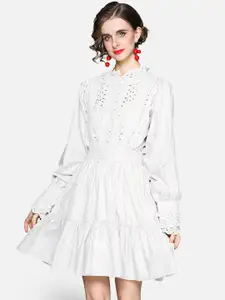 JC Collection White Tiered Dress With Lace Detail