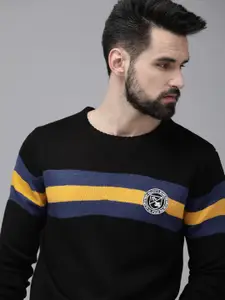 The Roadster Lifestyle Co. Men Blue & Black Colourblocked Casual Pullover