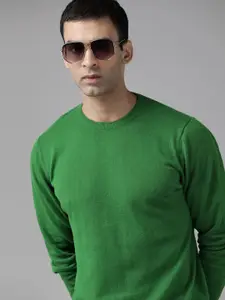 Roadster Men Green Pure Cotton Solid Pullover