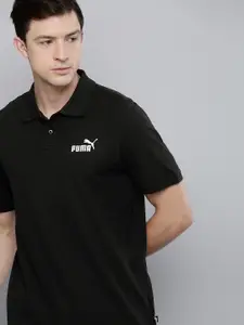 Puma Men Black Brand Logo Embroidered Pure Cotton Polo Collar T-shirt