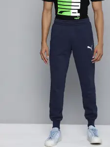 Puma Men Navy Blue Regular Fit Essential Logo Printed Knitted Joggers