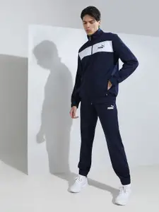 Puma Men Navy Blue & White Colorblocked Polyester Sustainable Tracksuit